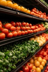 Fresh produce displayed on shelves in grocery store