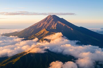 Volcano Peak Above Clouds at Sunset