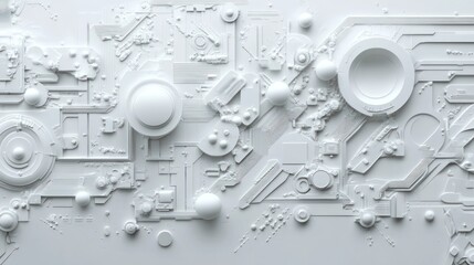 Obraz premium Abstract white futuristic technology background with geometric shapes and intricate details.