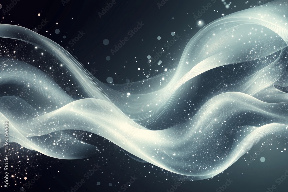 Poster swirling patterns of ethereal light and color create a mystical atmosphere in a dark space