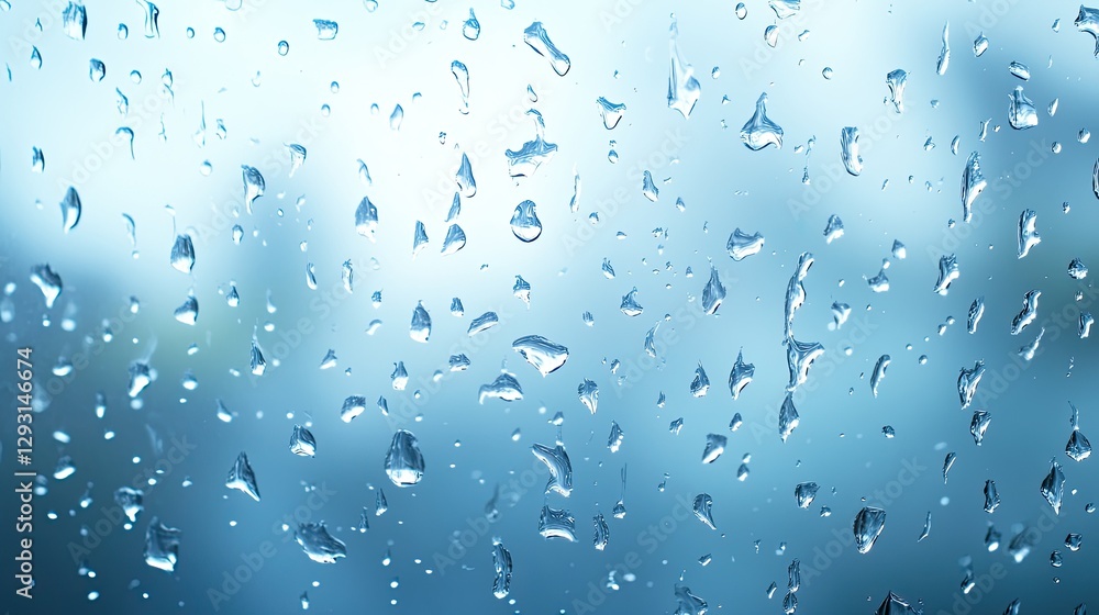 Aufkleber sparkling bokeh rain droplets with a blurred cool blue background, creating a mystical feel.