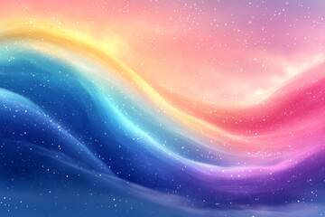 Obraz premium Colorful abstract waves blend in a dreamy pastel sky filled with shimmering stars at dusk