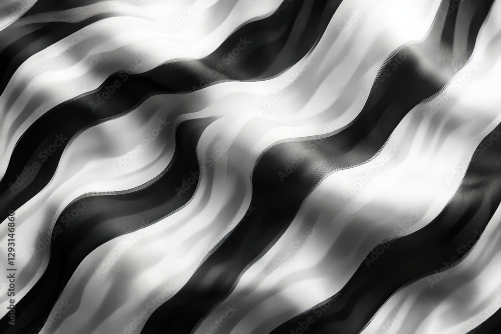 Poster abstract black and white wavy pattern creating a dynamic visual effect in a fluid design