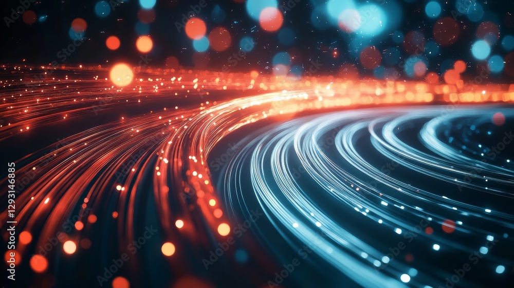 Aufkleber Abstract swirling lines with glowing red and blue colors, representing speed and technology. Futuristic digital wave pattern. Dynamic motion and innovation concept