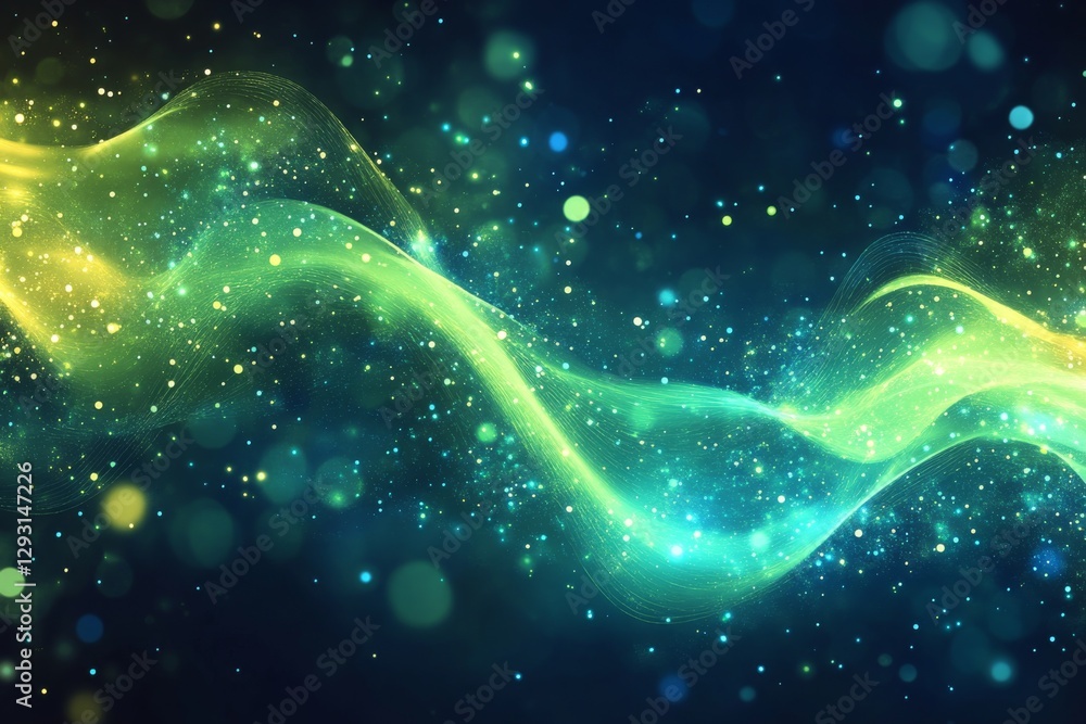Aufkleber colorful abstract wave pattern with glowing particles creating a dynamic visual effect in a dark bac