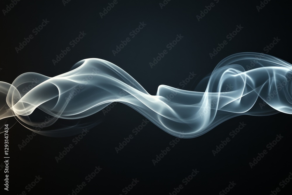 Poster soft white smoke wisps elegantly flow through a dark background in a mesmerizing dance of light and 
