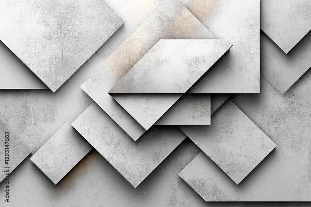Poster abstract geometric design featuring layered gray shapes on a textured background