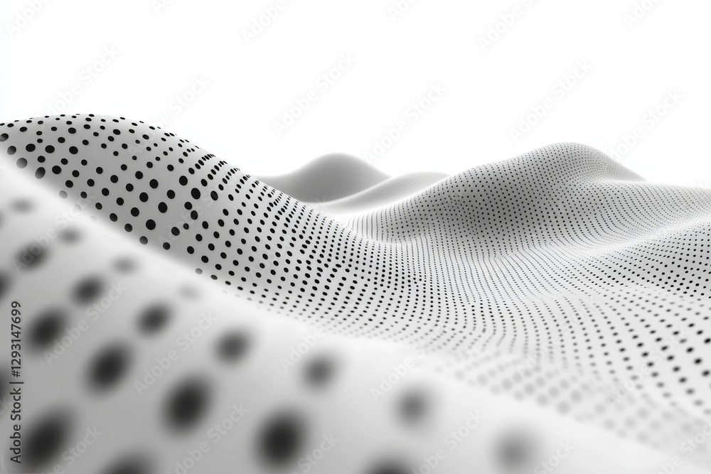 Poster patterns of black dots on white fabric create a mesmerizing visual effect in a soft undulating lands