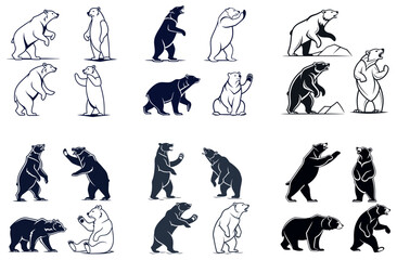 Minimalist Line Art Bear Silhouette &ndash; Strong and Bold Wildlife Vector for Branding. 24 set bundle.
