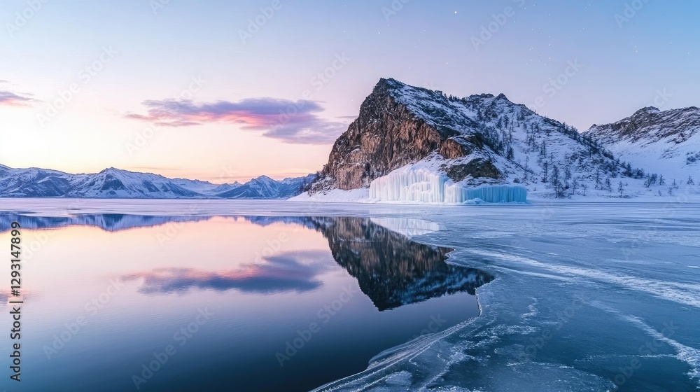 Poster the southern lights reflecting on the surface of a still, frozen lake, creating a serene and colorfu