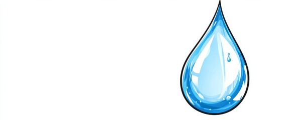 A blue water droplet is shown on a white background