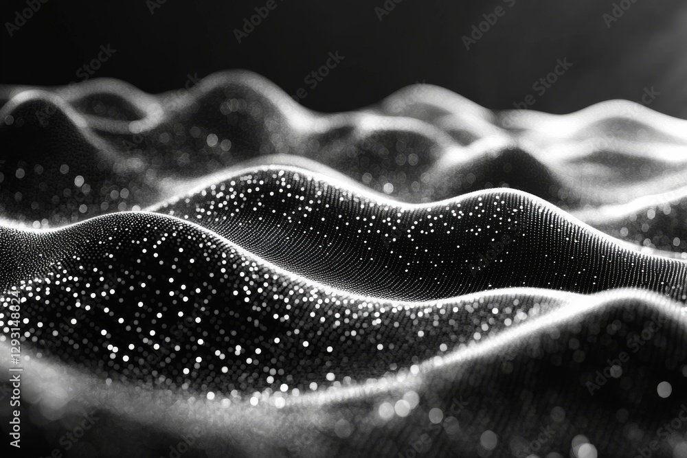 Poster shimmering waves of textured fabric illuminated by soft light, creating an ethereal atmosphere