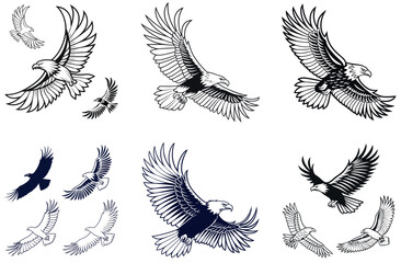 Minimalist Line Art Eagle Silhouette – Powerful Bird of Prey Vector for Logos and Prints. 24 set bundle,