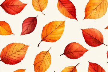 Obraz premium Colorful autumn leaves scattered against a light background showcasing vibrant hues of red, orange, and yellow
