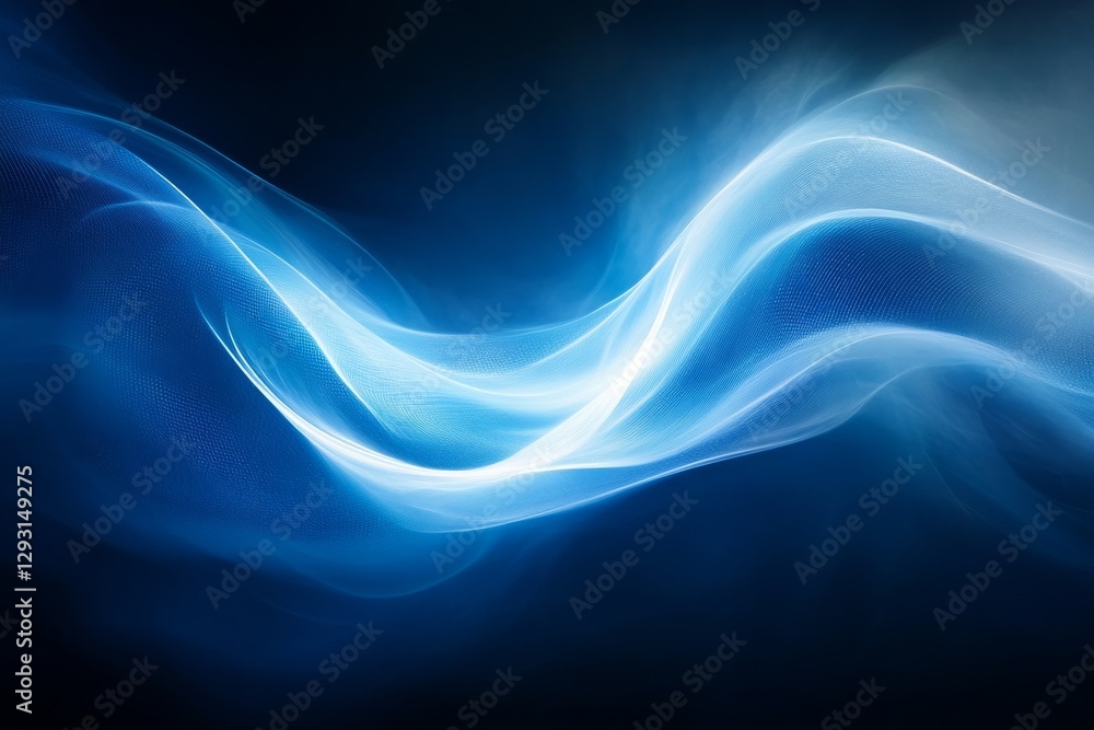 Poster swirling blue light patterns create a captivating abstract design with ethereal waves and soft conto