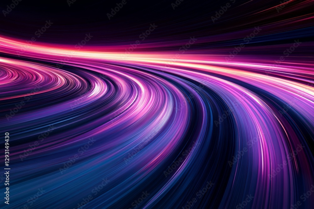 Poster vibrant light trails create dynamic movement in a dark landscape