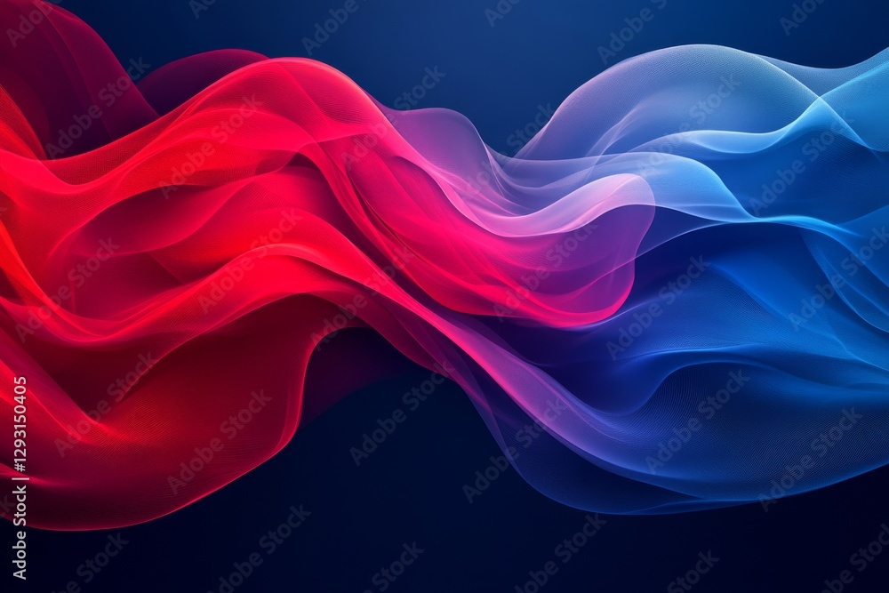 Poster colorful flowing waves create an abstract pattern in red and blue against a dark background