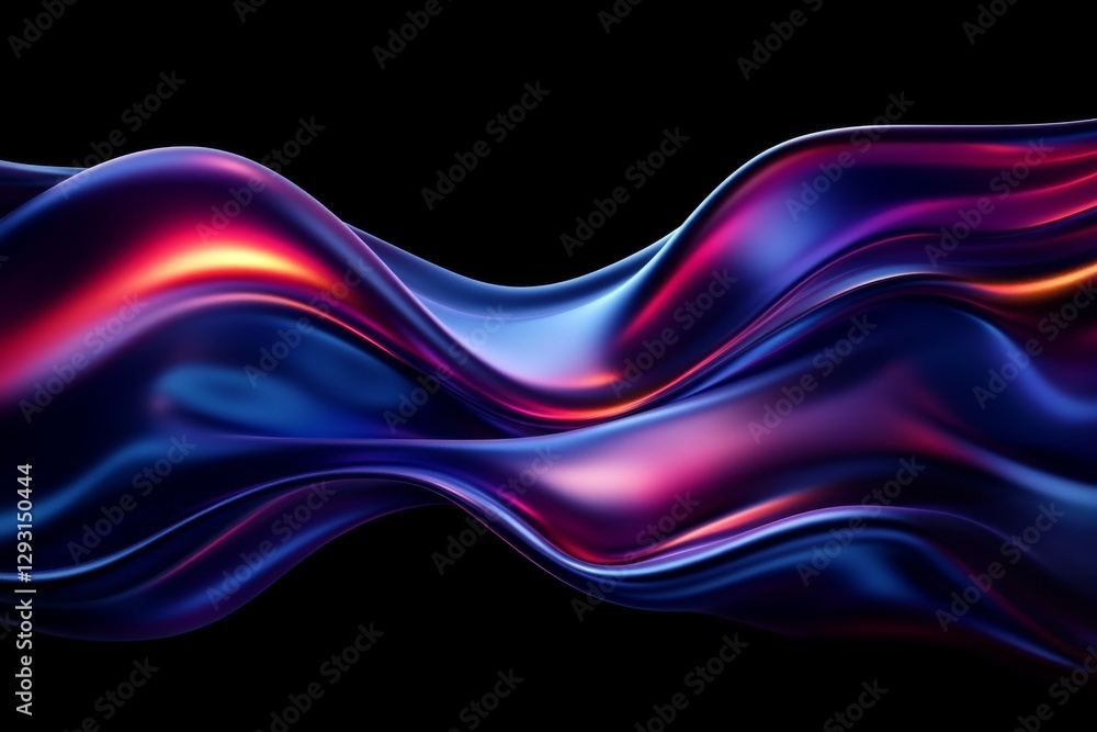 Poster colorful flowing waves create an abstract visual effect against a dark background with vibrant light