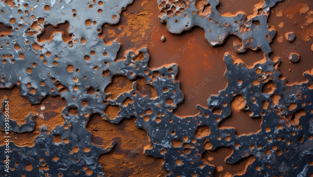 Poster rusty zinc texture with deep pockmarks and a weathered appearance showcasing a blend of orange and b
