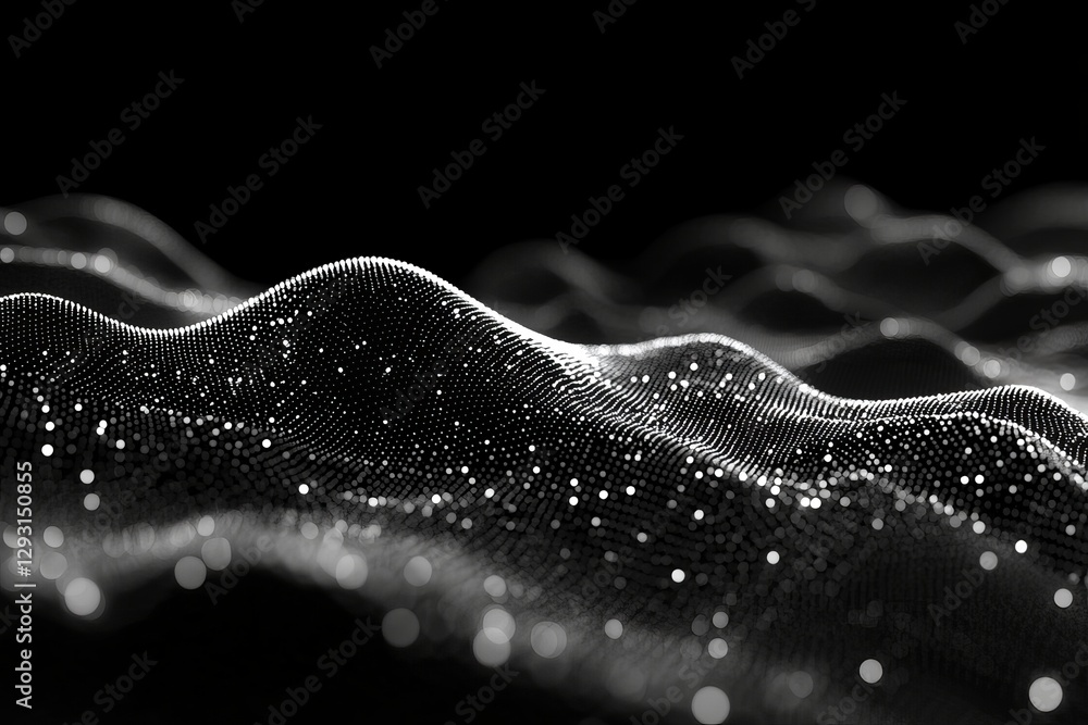 Aufkleber abstract black and white representation of flowing waves created by particles illuminated by light