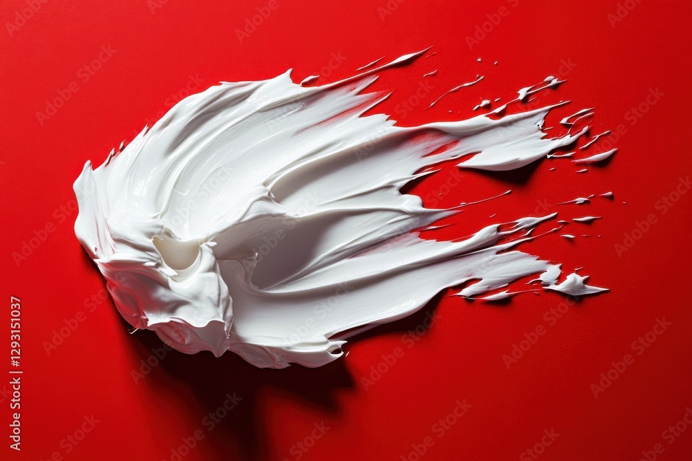 Poster artistic white cream swirl against a vibrant red background creating a striking visual contrast and 