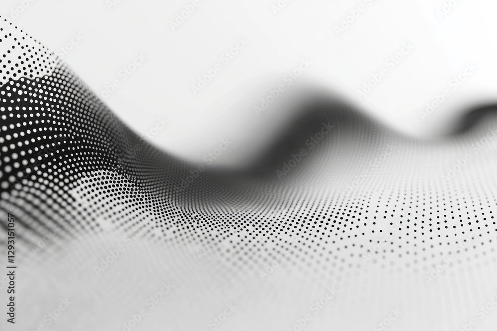Poster abstract black and white dotted pattern creates a flowing wavy effect in a minimalist design