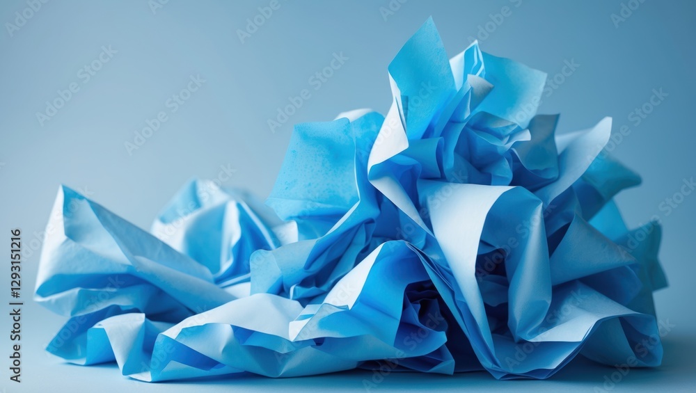 Aufkleber crumpled blue paper against a soft background showcasing texture and color ideal for artistic or des