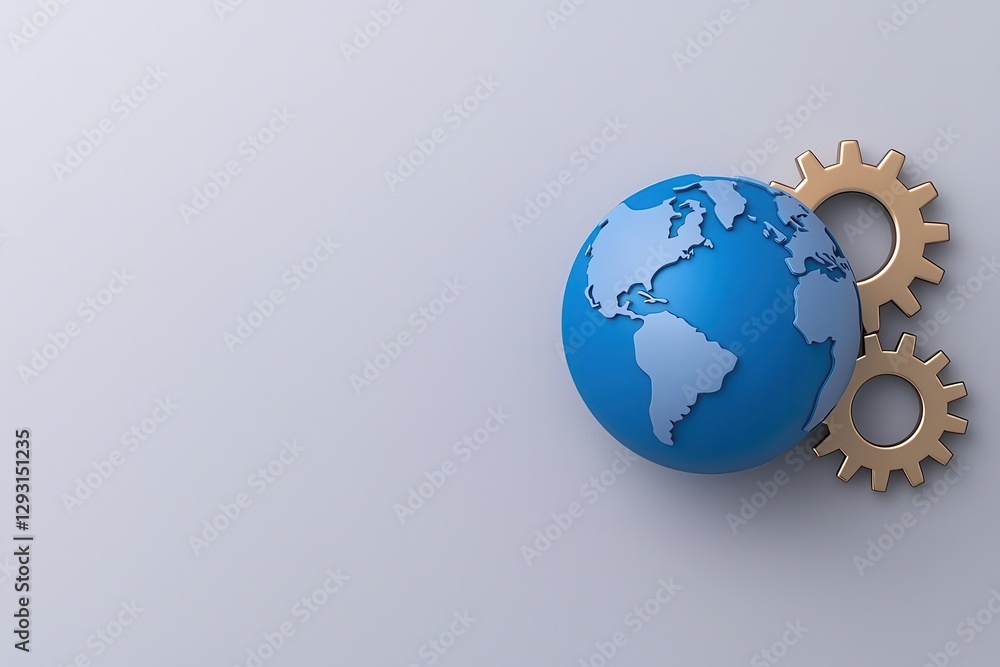 Poster a symbolic representation of the earth with gears, signifying innovation and progress.