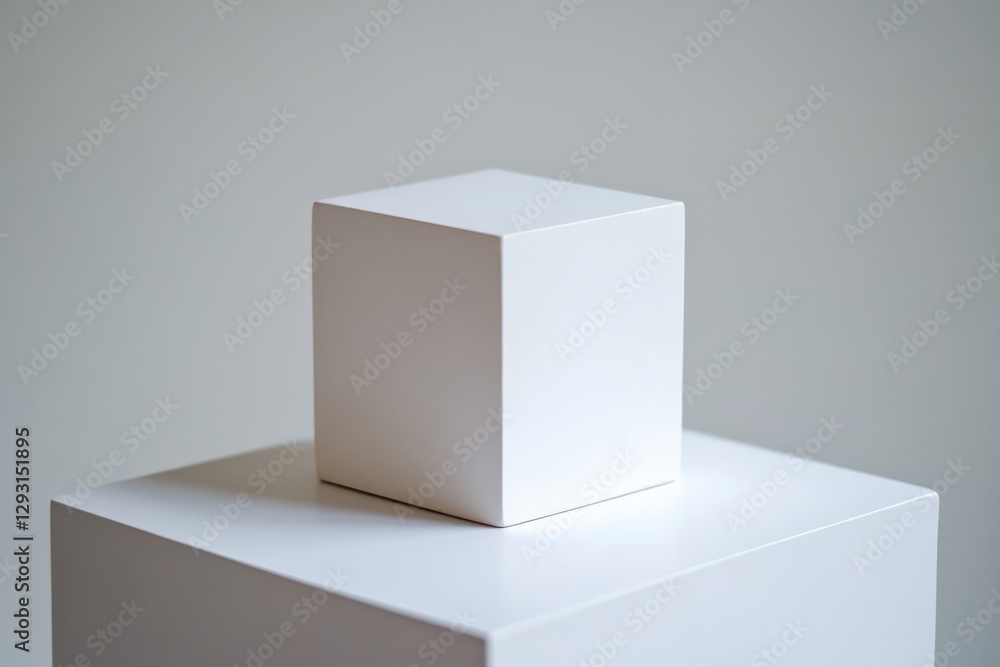 Poster minimalist white cube on a pedestal in a modern art gallery showcasing abstract design principles