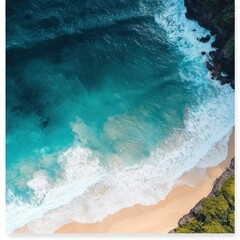 Fototapeta premium Tropical Beach Waves Aerial View