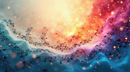 Fototapeta premium Enchanted Musical Fabric A Symphony of Color and Sound on a Celestial Wave