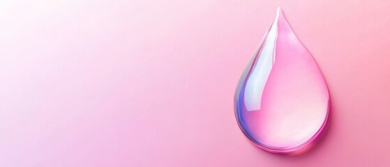 A drop of water is shown on a pink background