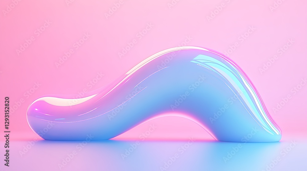 Poster abstract colorful wave shape on a smooth surface with a gradient pink and blue background in a moder