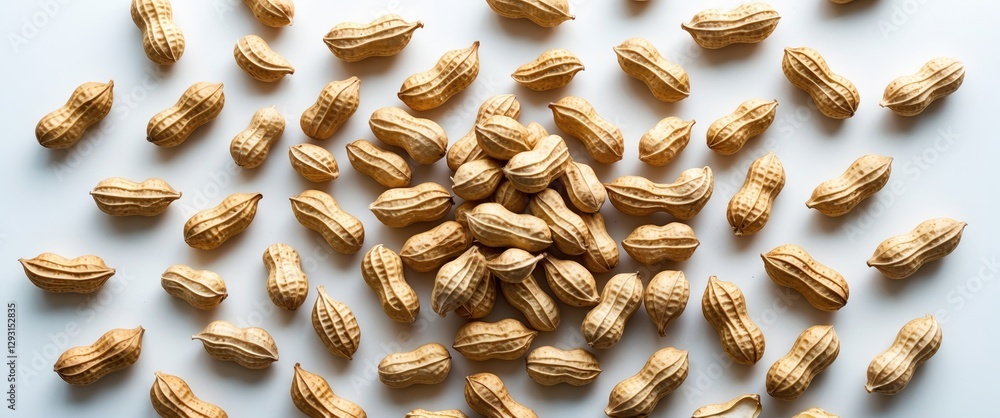 Aufkleber scattered peanuts and their open shells on a white background creating a textured and natural food c