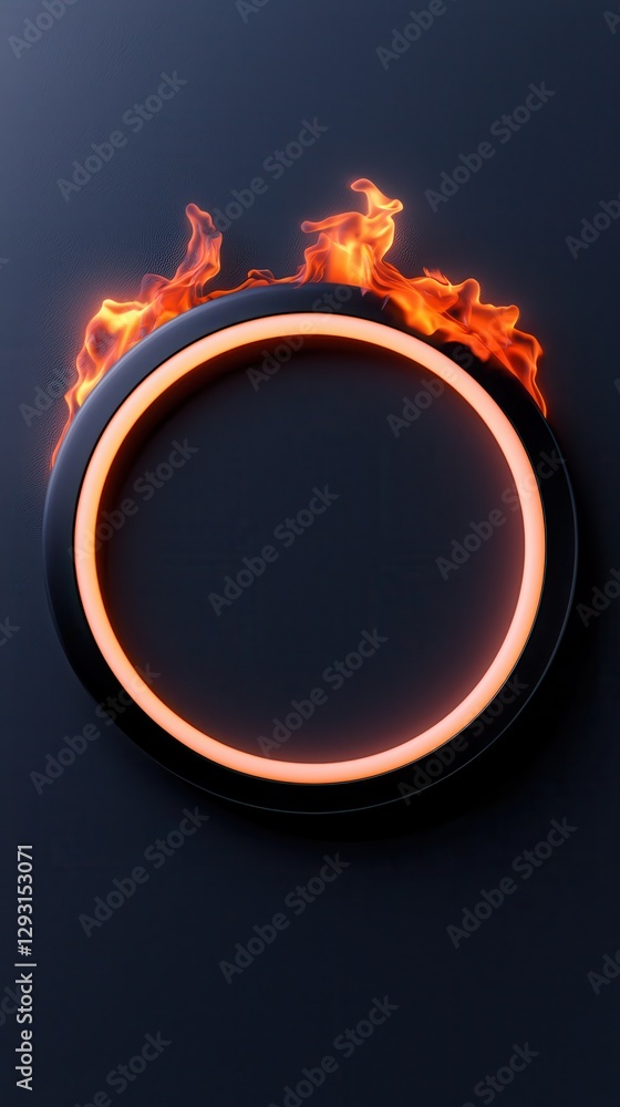 Poster a vibrant circular neon sign with a fire effect, creating a dynamic visual impact.