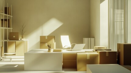 Executive departures in a stylish office with soft tones. Featuring leadership change and career transition