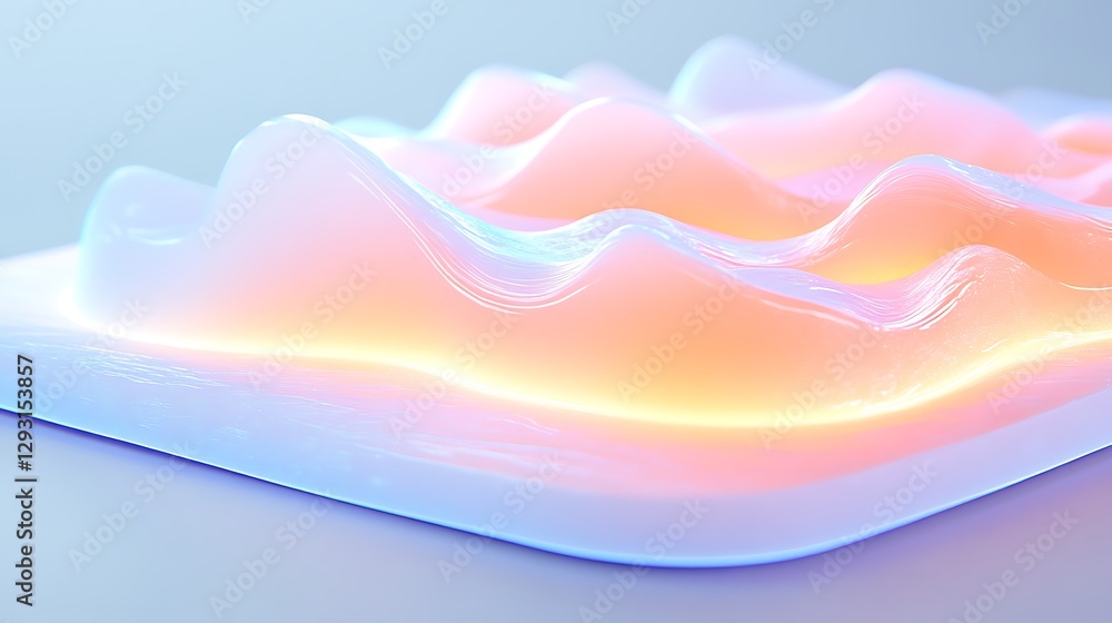 Poster abstract colorful waves with glowing edges on a smooth surface in soft pastel aesthetic design
