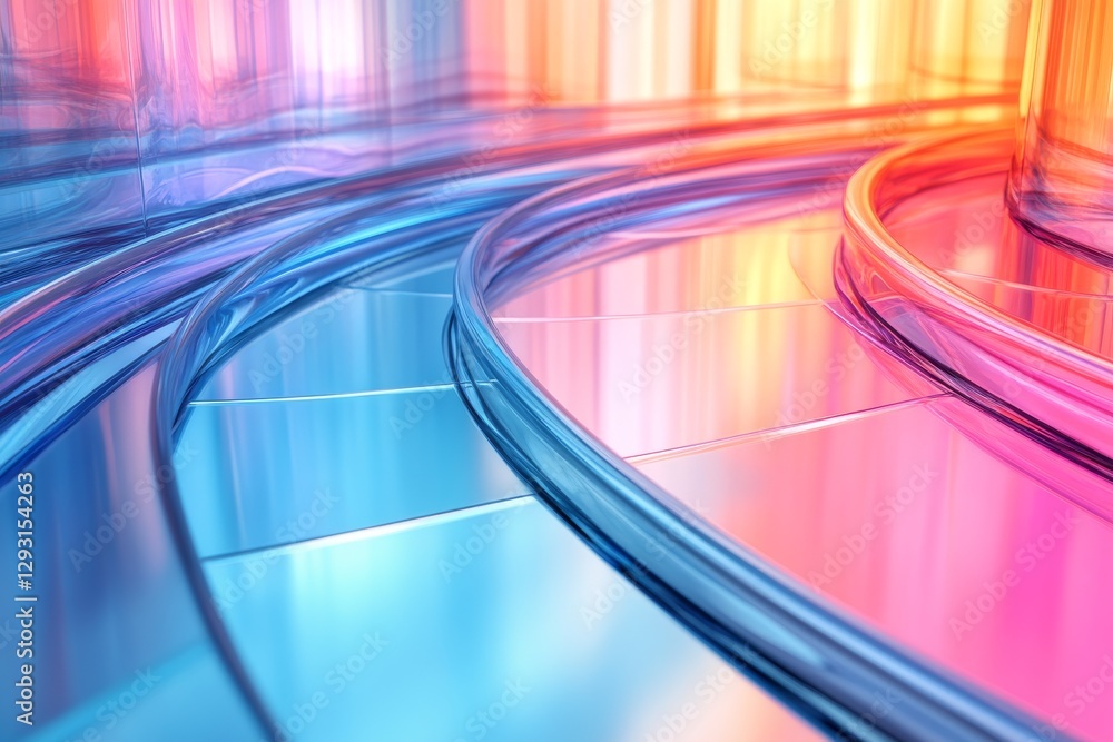 Poster vibrant abstract design with flowing lines and colorful reflections in a digital environment