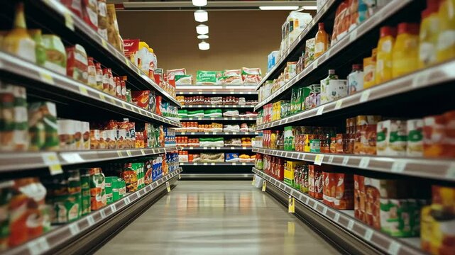 Grocery aisle featuring big-name brands with generic options