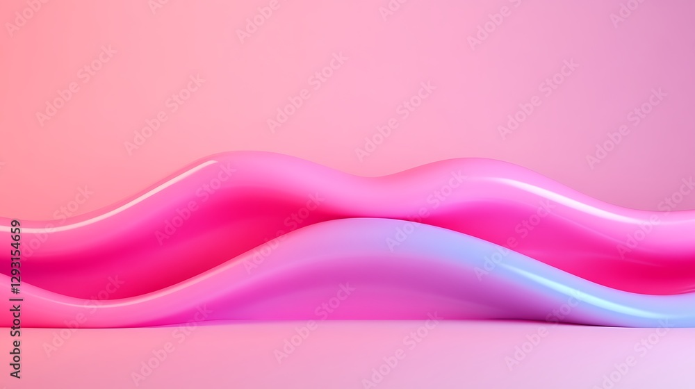 Poster abstract curved forms in soft pink and blue hues on a gradient background for modern design projects