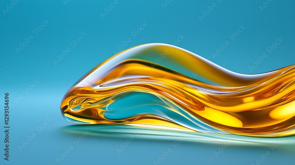 Poster abstract curved glass shape in vibrant colors with smooth surface and reflective design on light bac