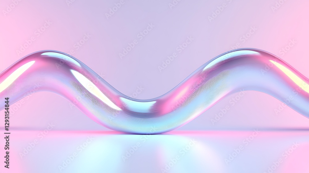 Poster abstract curved shape with soft lighting and colorful reflections in a minimalistic setting