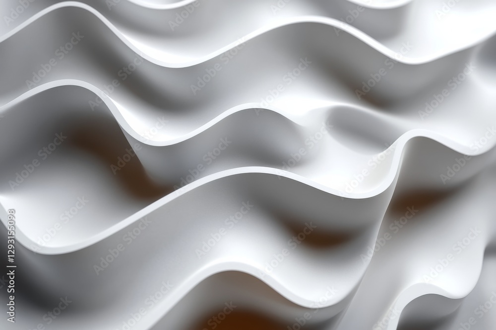 Poster textured white waves create an abstract design with soft curves and shadows in a seamless pattern