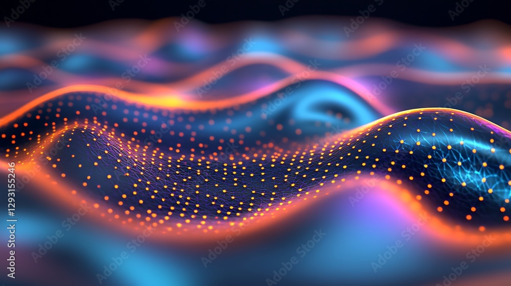 Aufkleber abstract digital waves with glowing dots and lines in vibrant colors for creative design and technol