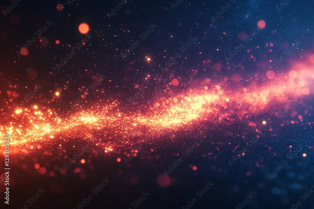 Poster vibrant cosmic particles swirling through the dark expanse of space create a mesmerizing visual effe