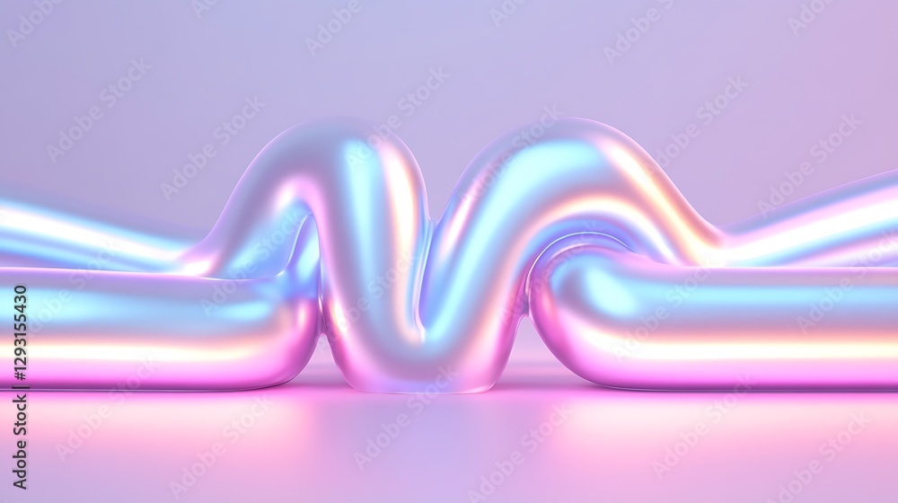 Poster abstract flow of colorful shiny tubes twisting and intertwining in a soft pastel gradient background