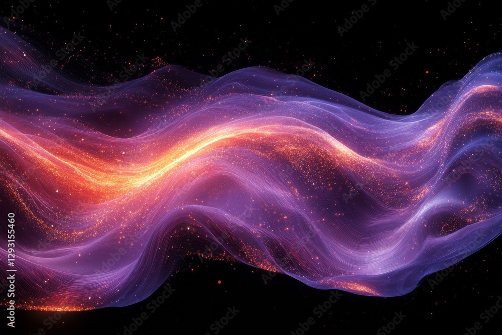 Poster colorful abstract wave pattern with glowing elements floating in dark background showcasing creativi