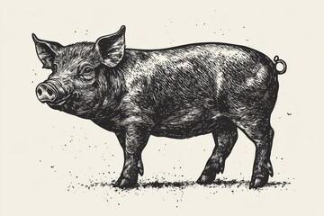 Fototapeta premium Realistic illustration of a black pig in a neutral setting showcasing its details and texture