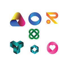 3D Logo Set, Vector Illustration. Set of gradient logos templates. 7 different logos.