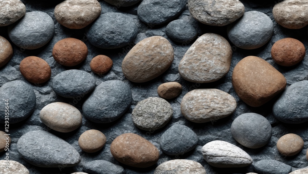 Poster seamless textured background of smooth pebbles in various colors ideal for large surface designs and
